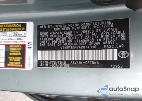 2010 Toyota Camry Le из США, поврежденный, VIN 4T4BF3EK7AR074918